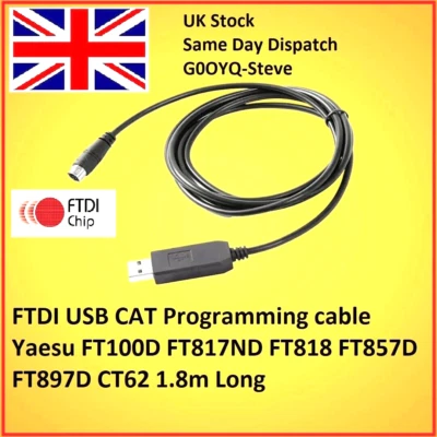 FTDI USB CAT Programming cable Yaesu FT100D FT817ND FT818 FT857D FT897D CT62 1.8 - Image 1 of 4