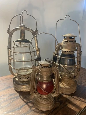 Lot de 3 Lampes Tempête anciennes. Frowo 55. - Photo 1/4