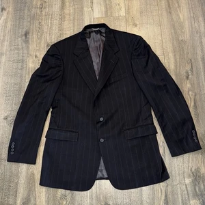 VTG Stafford Men's Blazer 100%Wool Bluish Black Striped Sport Coat Jacket 42R - Picture 1 of 17