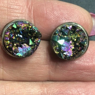 8615 Pendientes Druzy Vintage Plata de Ley Redondos Multicolor 12mm Foto 1 de 2