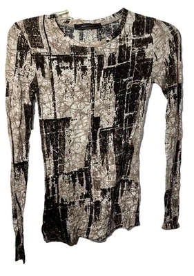 Camiseta BCBG Maxzaria Talla S LS Geométrica Marrón Sin Cuidado Etiquetas Ajustada Y2K De Colección Indie Foto 1 de 4