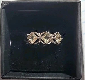 Bomb Party Luck Be A Lady Size 8 Triple Stone Light Citrine Rhodium Plated Ring - Picture 1 of 5