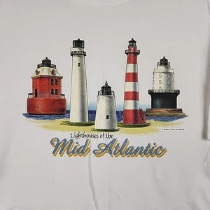 Vintage Lighthouses Shirt Mens XL White Graphic Logo Mid Atlantic Beach Island - Picture 1 of 11