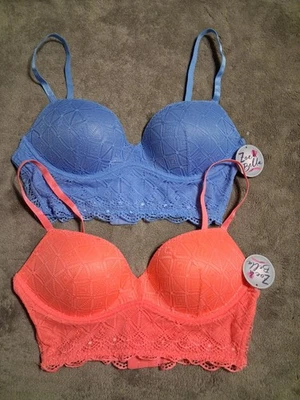 ¡NUEVO! 2 sujetadores pushup acolchados inalámbricos sin cables Zoe & Bella 34B azul y coral nuevos con etiquetas $56 Foto 1 de 4