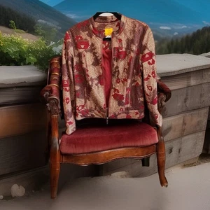 Ruby Rd. Women's Sz 8 Jacket Burgundy Gray Shiny Detail Zipper Front Pockets - Picture 1 of 3