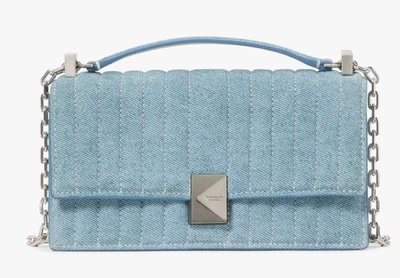 Bolso sin asas bandolera Kate Spade Deco acolchado de gamuza de mezclilla mini cadena de cuero ~NUEVO CON ETIQUETAS~ Foto 1 de 4