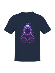Neon Retro Shark Attack Men's T-shirt - Picture 1 of 6