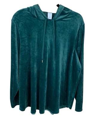 Women's Livi Green Velour Long Sleeve Drawstring Hoodie Active Top 18/20 Lounge - Image 1 of 3