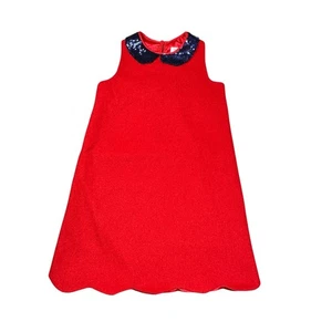 Petit Peony Dress Girls 12 Y Red Scallop Hem Sleeveless Blue Collar Sequin Lined - Picture 1 of 12