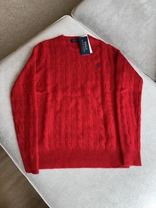 Polo Ralph Lauren Red Wool Cashmere Cable Crewneck Jumper L Large women’s - Picture 1 of 6