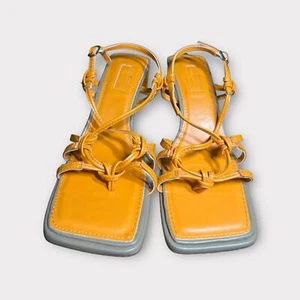 TOPSHOP Sandals Women's Orange Nina Strappy Square Open Toe Heels NWOB Size 7 - Picture 1 of 13