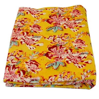 Indian Hand Block Printed Cotton Fabric 10 Yard Crafts Sewing Sanganeri Handmade - Image 1 of 4