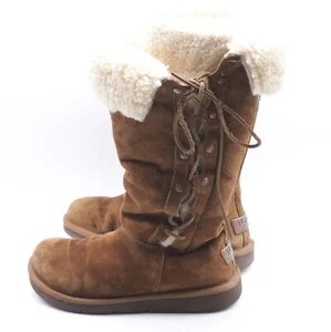 UGG Upside Shearling Cuff Winter Boots Womens Size 6 EUR 37 Chestnut Leather - Picture 1 of 7