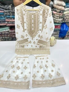 Pakistani Girls' Sharara Dress Set with Embroidered Shirt & Net Dupatta, 32 Inch - Picture 1 of 5