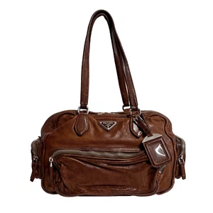 PRADA Y2K Brown Leather Shoulder Bag - Picture 1 of 23