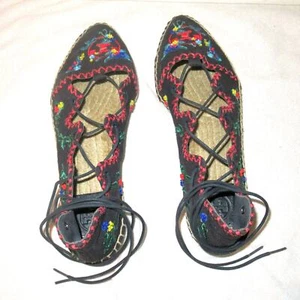 Alpargata Tory Burch Azul Marino Sonoma Bordada Ghillie Lona Con Cordones talla 6.5 - Imagen 1 de 5