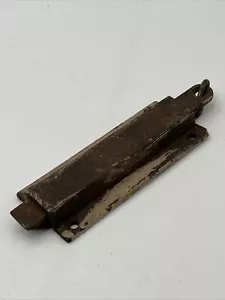 Antique Early 1900s Cast Iron Smooth Spring-Loaded Slide Bolt Surface Door Latch - Picture 1 of 8