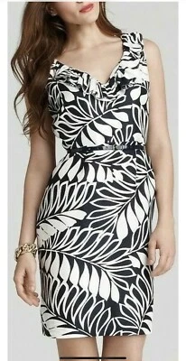 Vestido Kate Spade New York Azul Marino Blanco Estampado Hoja Stella SEDA Habotai Talla 4 Forrado Foto 1 de 4