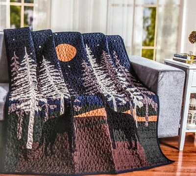 HOWLING WOLVES Wilderness Cabin Quilted Throw Blanket, 50" x 60", by DeLeon - Image 1 of 4