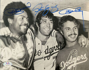 DODGERS 1981 WS TRI-MVP SIGNED 8X10 PHOTO CEY, GUERRERO, YEAGER PSA 9A55490