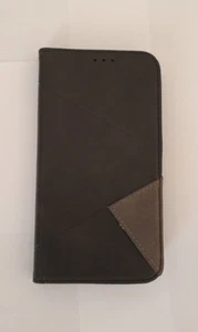 iPhone 11 Pro Max Wallet Case Leather Black with Grey Triangle - Picture 1 of 3