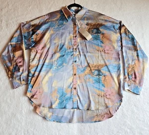 ACOA Silky Shimmery Button Down Blouse Women's L Boho NWT - Picture 1 of 9