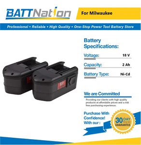 2x 18V 2Ah NiCd Battery for Milwaukee 48-11-2230, 48-11-2200, 48-11-2232 - Picture 1 of 6