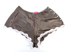 Muse Satin Shorts Brown Lace Trim Lounging Relax Comfy Bow Pyjama Bottom Y2K S