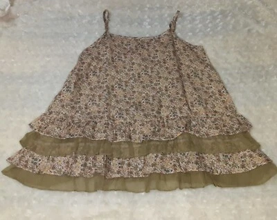 Easel Oversized Top Blouse Women's Size Small Olive Green Layers Ruffles Floral Foto 1 de 4