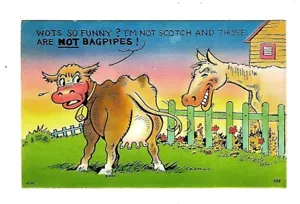 Cartolina umorismo vintage mucca e cavallo che ridono lino anni '40 non pubblicata - Foto 1 di 2