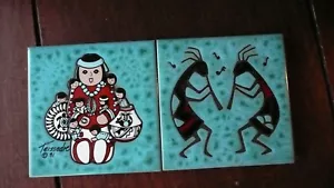 Juego de dos azulejos/montañas rusas de pared de arte nativo Cleo Teissedre de colección de los años 90 (hechos en EE. UU.) - Imagen 1 de 6