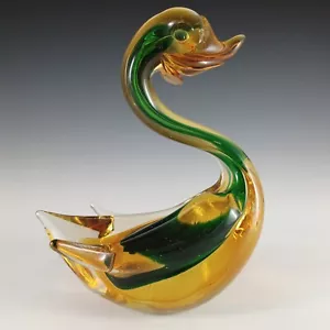 Murano / Venetian Green & Amber Sommerso Glass Swan Figurine - Picture 1 of 8