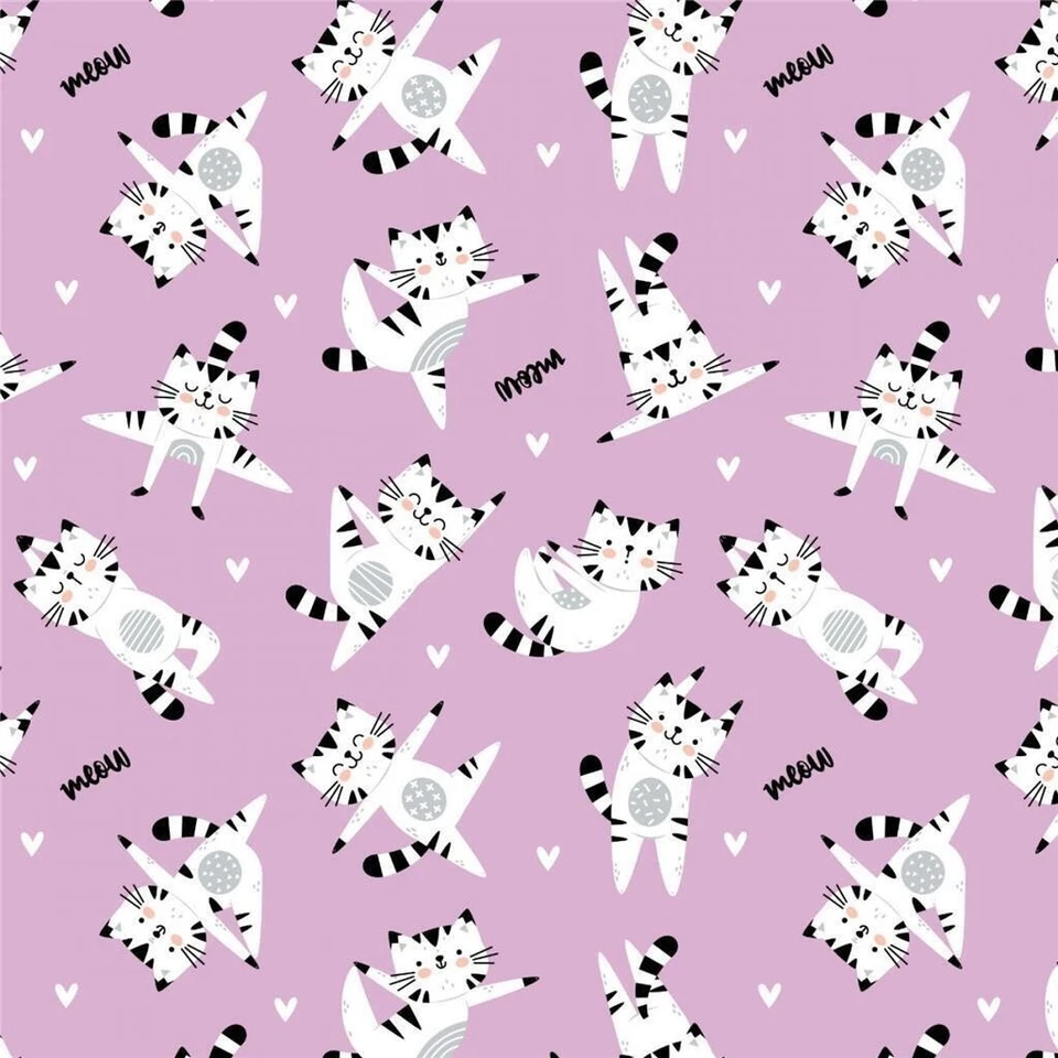 Cats Having Fun Kittens Constellation Pink Baby Nursery Quilting Cotton 44" Fabr - Image 1 of 4