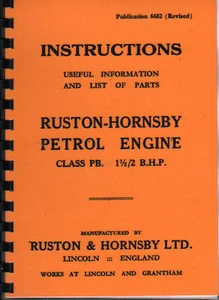 Ruston-Hornsby Class PB Petrol Stationery Engine Instruction Parts Book - Picture 1 of 1