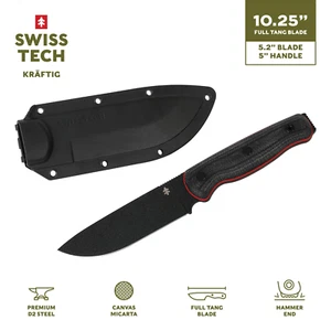 Swiss Tech Kraftig 10.25'' Large Bushcraft Fixed Blade Knife, Taktil D2 Steel Bl - Picture 1 of 12