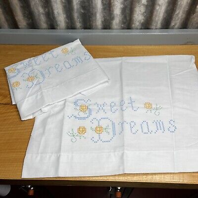 Bucilla Stamped Cross Stitch Standard Pillowcase Pair Sweet Dreams NOS Floral  • 16.37€