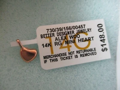 ALEX WOO MINI COLGANTE CORAZÓN ORO ROSA 14K (NUEVO con ETIQUETAS) - 0,62g Foto 1 de 4