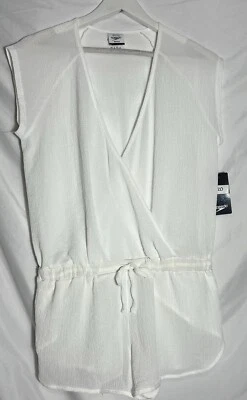 Speedo Swim Cover Up Womens Size S One-Piece White Romper Waist Tie NWT - Image 1 of 4