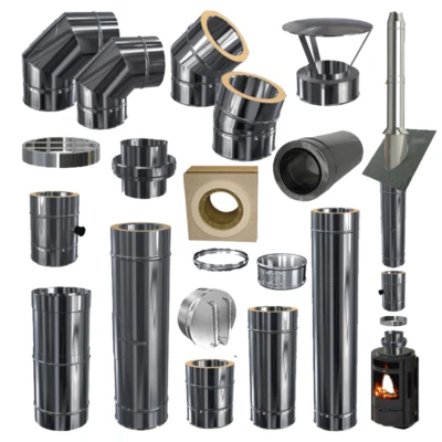 SCHORNSTEIN OLYMP Edelstahl Ofenrohr doppelwandig DW 150 mm Kamin Ofen Rauchrohr isoliert 30 mm