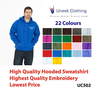 Custom embroidered Hoodie Sweatshirt Uneek UC502 Personalised with your text