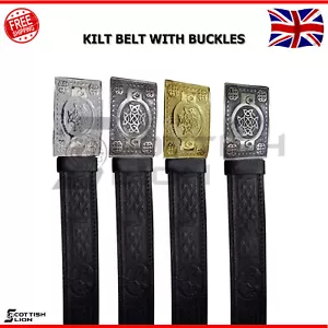 Schottischer Kilt Gürtel mit keltischer Knotendistelschnalle - Echtleder, verstellbar - Bild 1 von 4