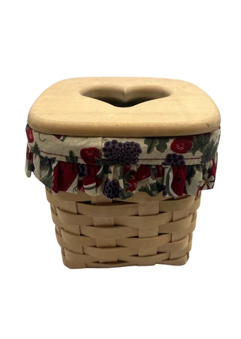 Longaberger Tall Tissue Basket Heart Opening with WatermelonLiner and Wooden Lid Cover