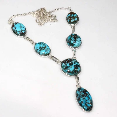 Collar largo turquesa chapado en plata 925 17" regalo para novia GW Foto 1 de 3