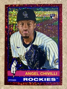 2025 Topps Heritage Angel Chivilli Burgundy Sparkle Refractor SP RC #230 Rockies - Picture 1 of 2