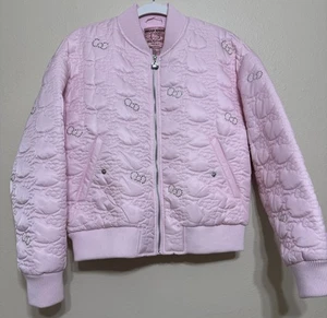 Neu mit Etikett Forever 21 x Hello Kitty Bomberjacke Strass Schleifen rosa gesteppt Small - Bild 1 von 11