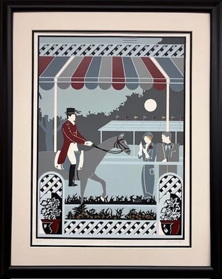 Del Valle "Paddock" Firmado &# Enmarcado Carreras de Caballos Art Deco Ecuestre NUEVO Foto 1 de 4