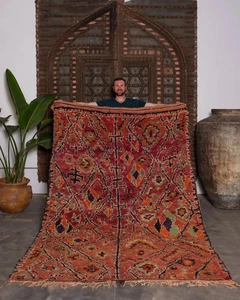 Moroccan Rug Berber Vintage Handmade Wool Carpet Tribal Azilal Kilim Red - Picture 1 of 5
