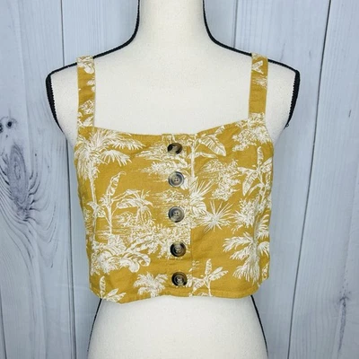 Camiseta corta American Eagle Palm Tree para mujer talla M botones delanteros sin mangas mezcla de lino Foto 1 de 4