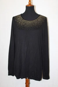 Calvin Klein Sz L Black Knit Pullover Sweater Top Gold Studded Accents - Picture 1 of 7