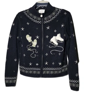 Christopher & Banks handbestickter Damen Gr. SM Pullover Schlittschuhe & Fäustlinge - Bild 1 von 8